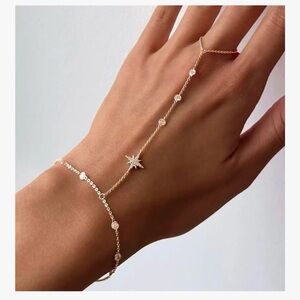 Gold Star and Crystal Hand Chain Bracelet - Women Jewelry